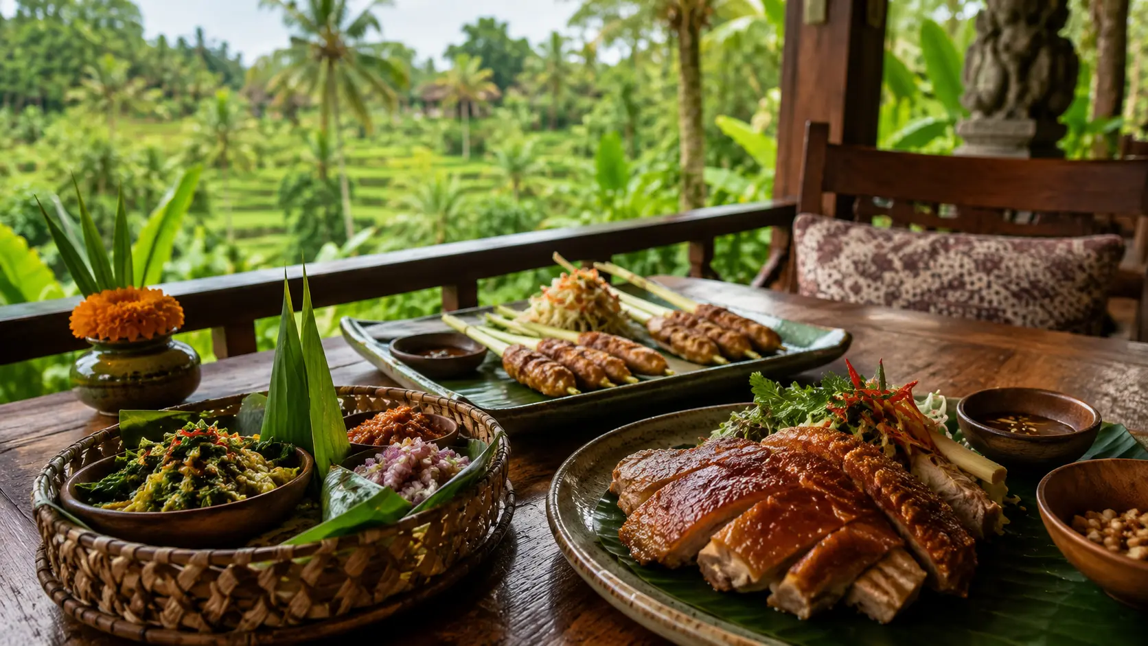 Aneka kuliner khas Bali yang disajikan di restoran di Ubud.