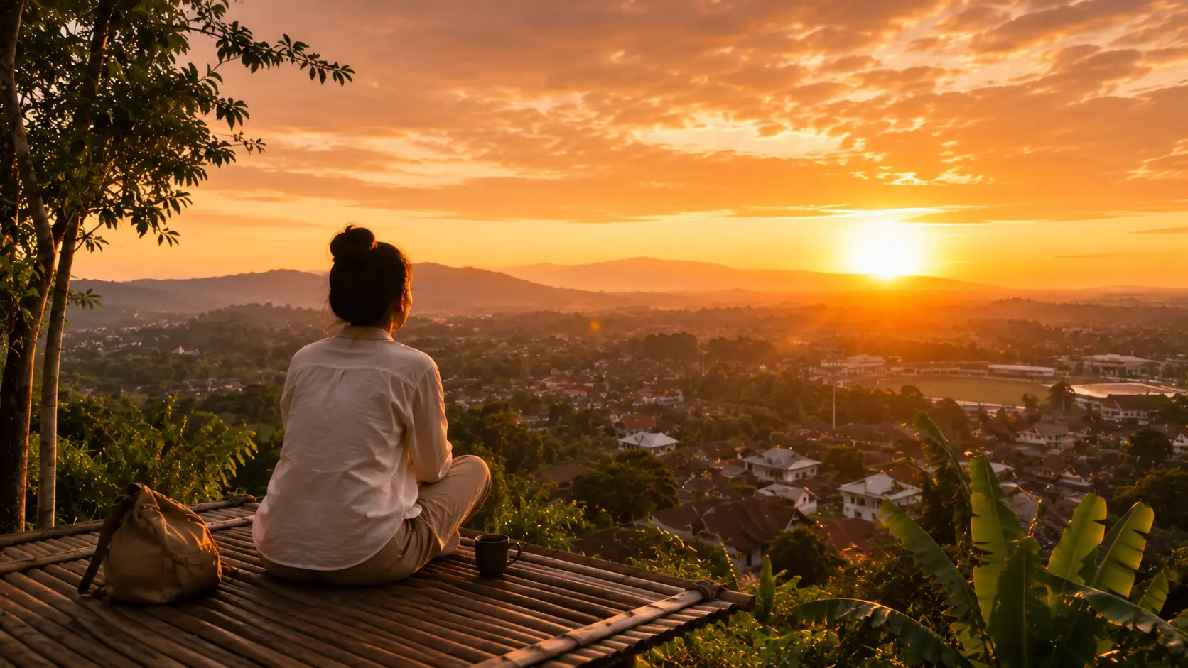 Wisatawan menikmati suasana pagi dengan konsep slow travel.