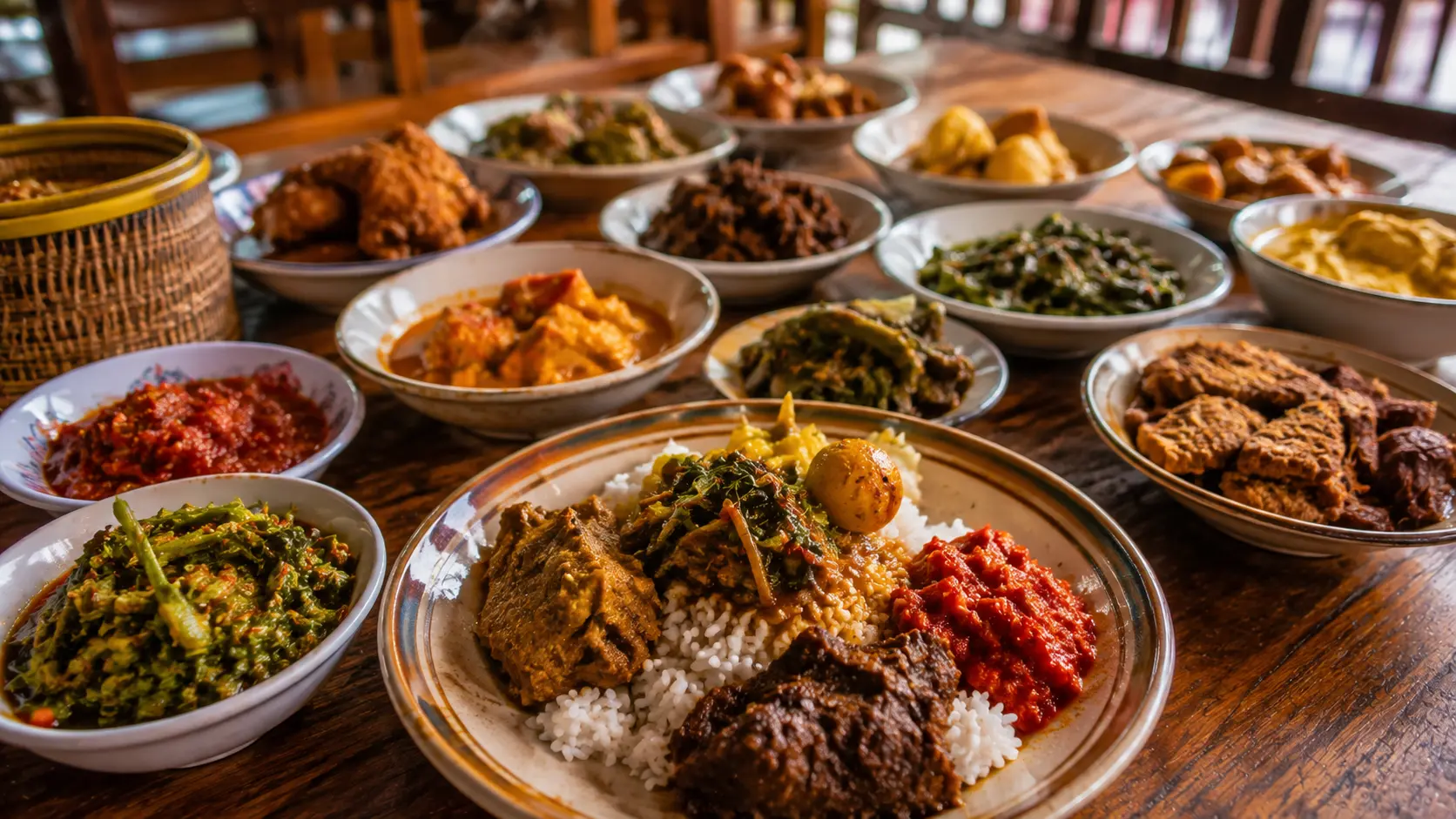 Aneka kuliner khas Bukittinggi disajikan di rumah makan tradisional.