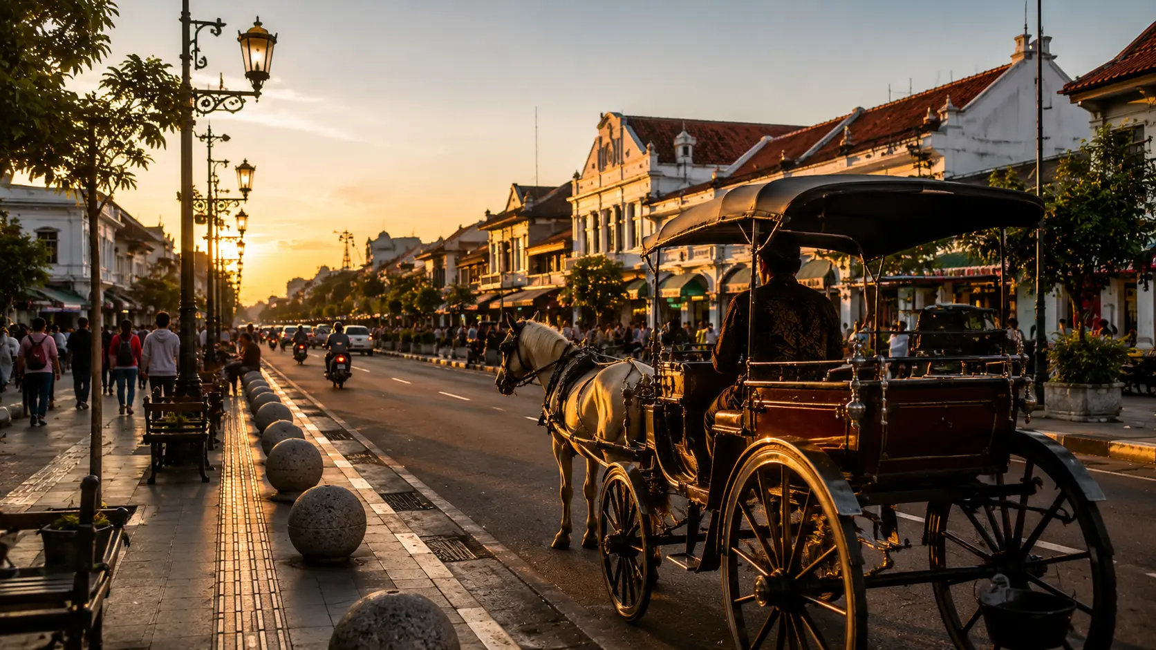 Suasana wisata di kawasan Malioboro, Yogyakarta.