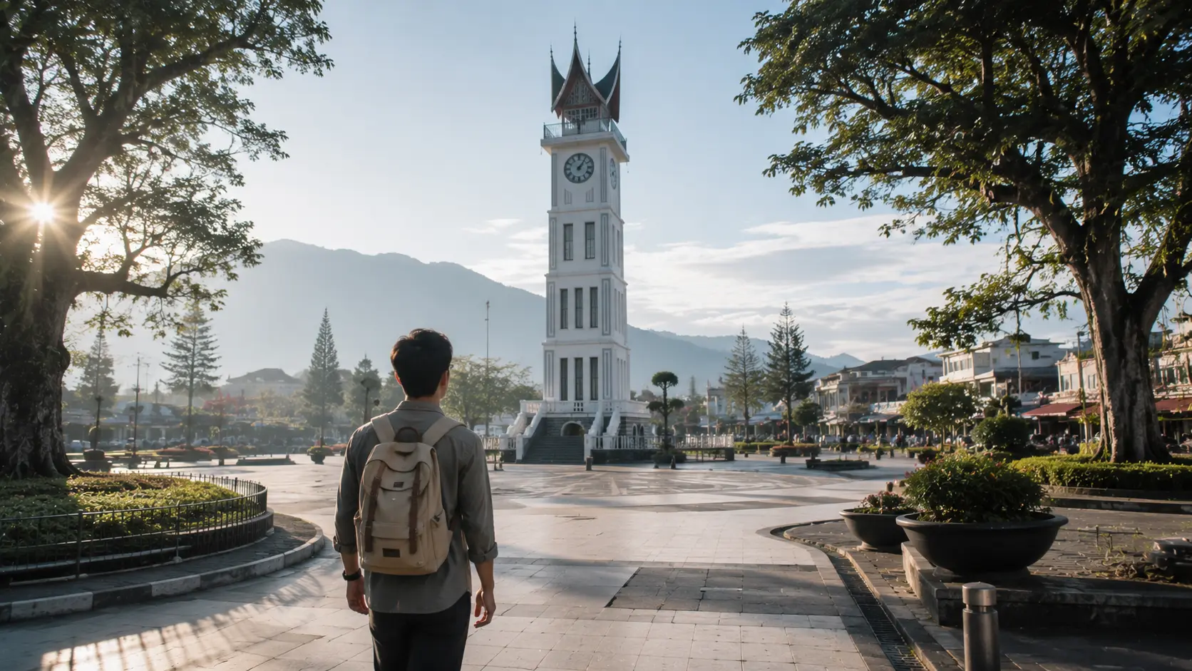 Wisatawan berjalan santai di sekitar Jam Gadang, Bukittinggi.