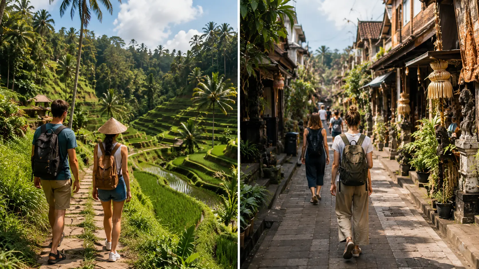 Wisatawan menikmati suasana Ubud, Bali saat berlibur.
