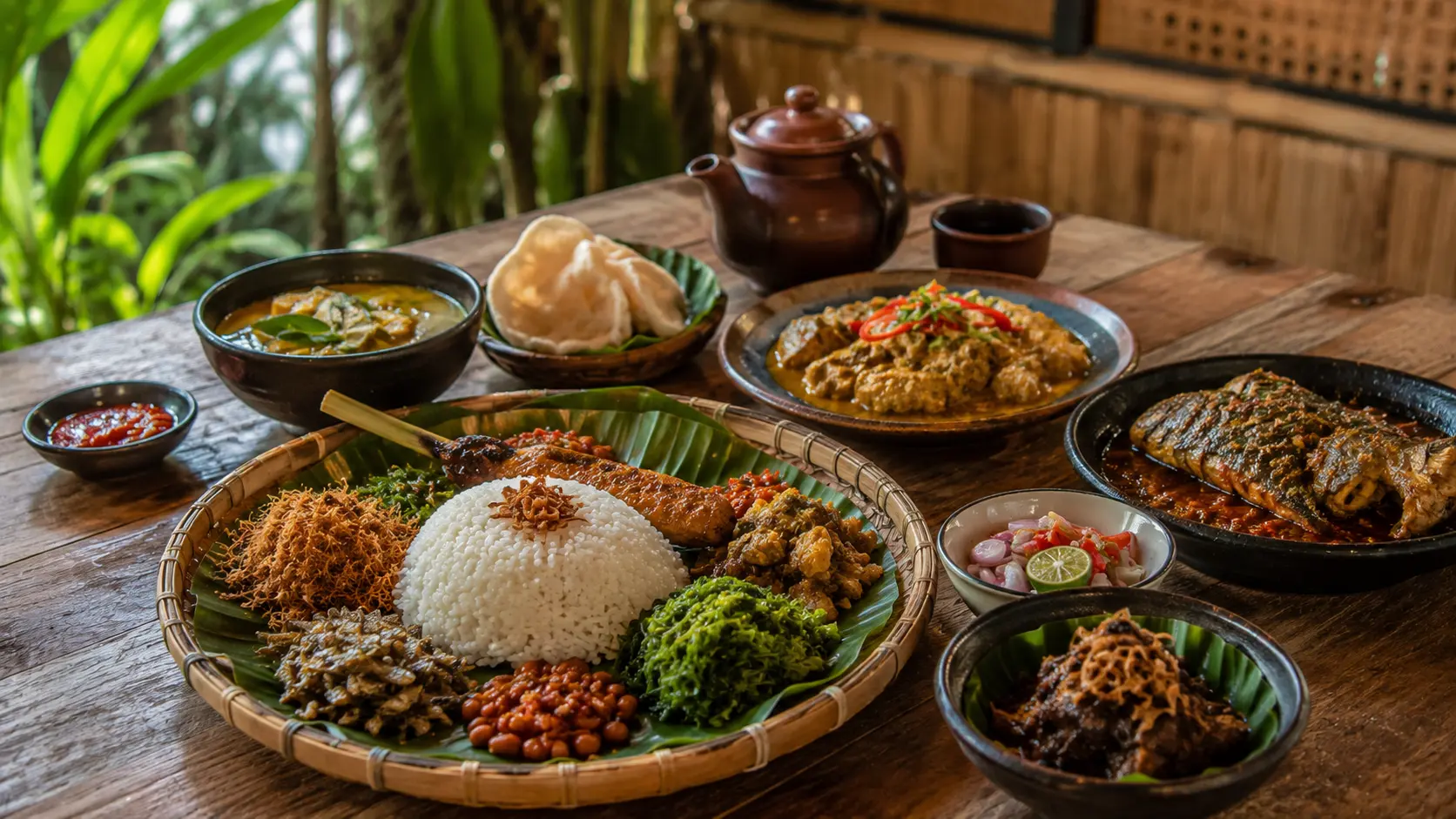 Aneka kuliner khas Banyuwangi yang disajikan di meja makan.
